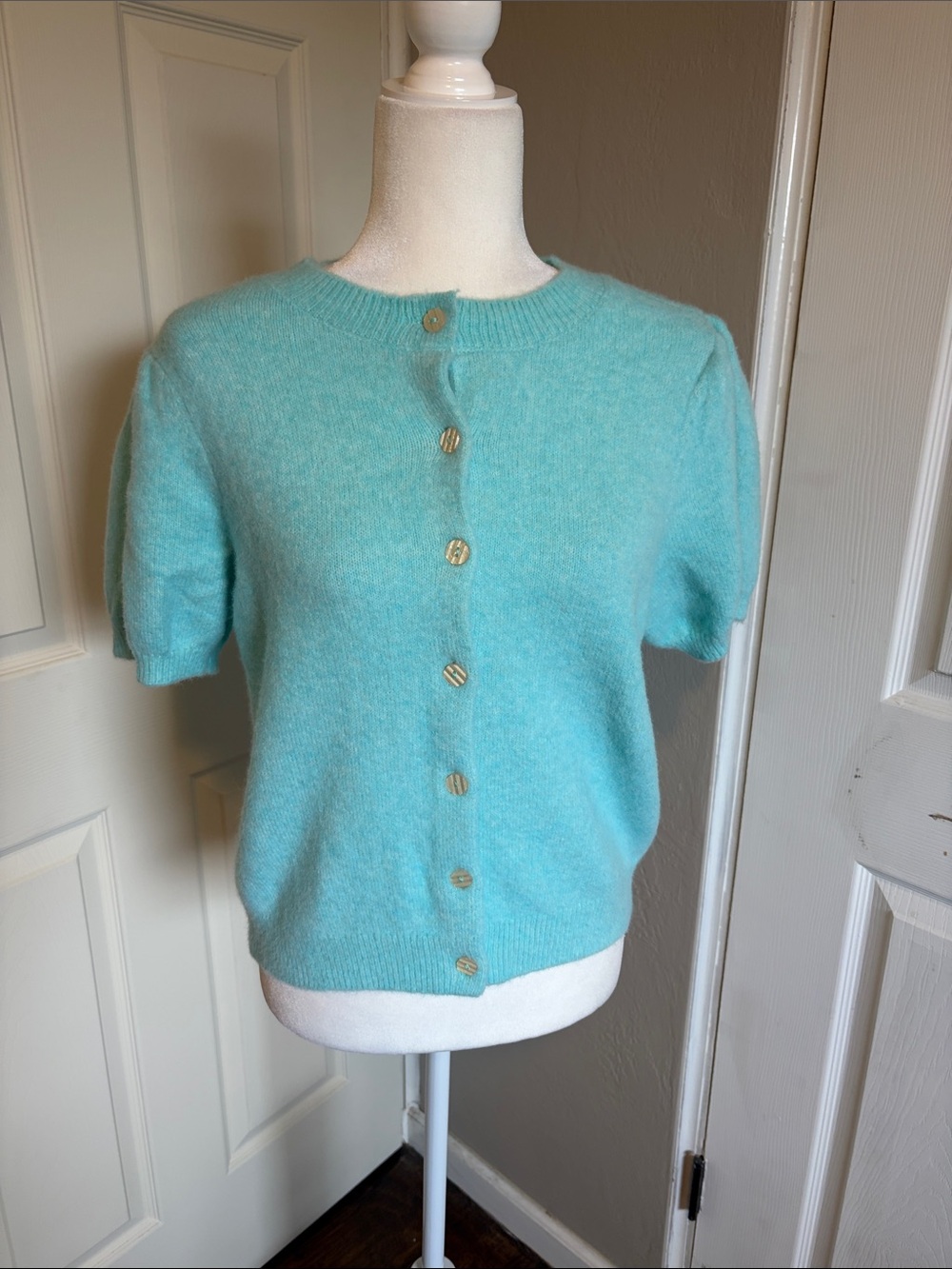 Urban Outfitters Kimchi Aqua blue Puff-Sleeve Button-Up Cardigan - Picture 2 of 4